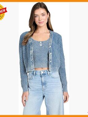 Eco Long Sleeve Quilted Cardigan Sweater Diamond Stitch Floral Buttons